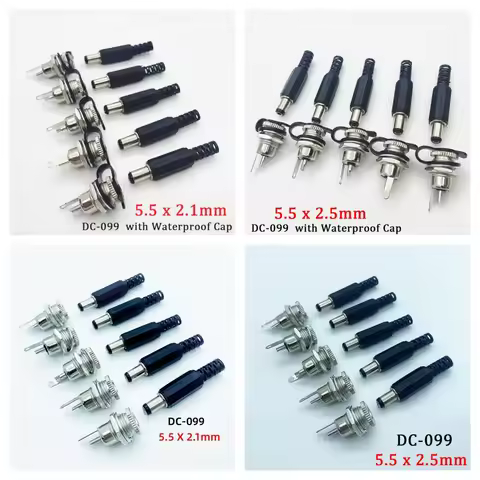 5Pcs/5Pair DC099 022 Power Socket Screw Nut Panel Connector 9mm/14mm Male DC Power Plug Terminals 5.