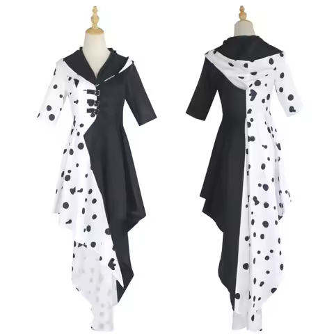 Hot Queen DeVil Cruella 101 Dogs Cos Spot Dress Anime 101 Dogs Cruella Cosplay Costumes Halloween Ca