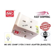 HEAVY DUTY MK 692 13AMP 3 WAY ADAPTER PLUG SOCKET OUTLET (WHITE) (SIRIM APPROVED)