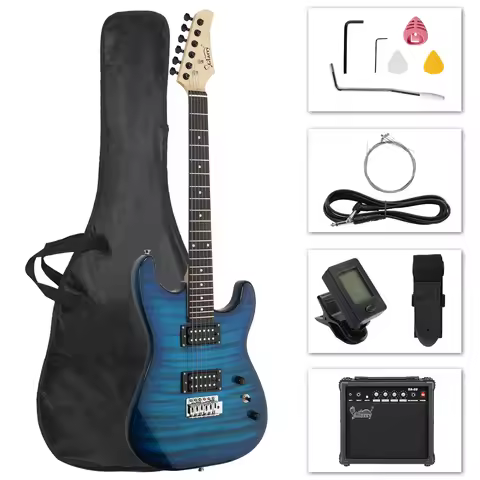 GST Complete Electric Guitar Starter Kit, H-H Pickups Tiger Stripe, 20W Combo AMP, Gig Bag & Strap A