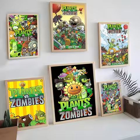 P-Plants vs Z-Zombies Anime Posters Sticky Fancy Wall Sticker for Living Room Bar Decoration Room Wa