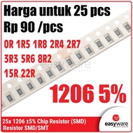 25pcs Resistor 1206 5% 0R 1R5 1R8 2R4 2R7 3R3 5R6 8R2 15R 22R Chip Resistor SMD 1206 5% 1.5 Ohm 22 O