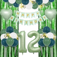 Olive Green Balloons 12th Birthday Decoration girls Green Happy 12th Birthday Party Decoration Set 1