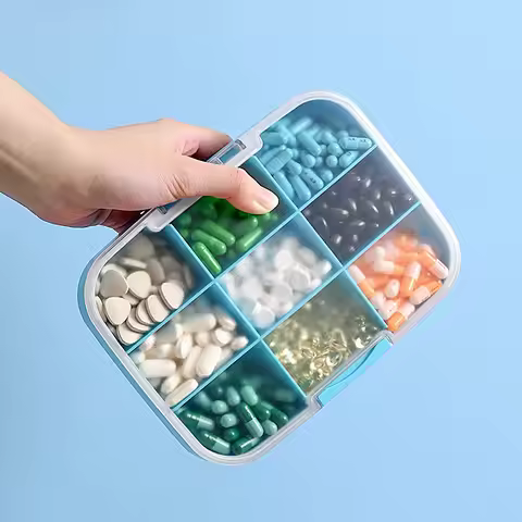 Large Space Pill Box Weekly Monthly 9 Grids Pill Storage Plastic Medicine Pill Box Travel Tablet Dis
