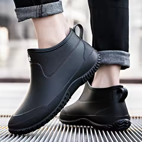 Men's Ankle Rain Boots Women's waterproof Shoes Non-slip Waterproof Work Shoes Winter Warm Cotton Pl