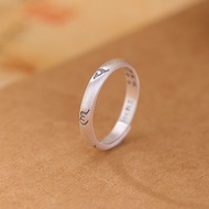 TIMESWIND แหวนผู้หญิงแบบเปิดด้านหัวใจสุตราเงินหกตัวอักษร S999ใหม่พร้อมใบรับรอง