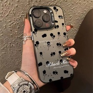 Creative Full Screen Black Flower Pattern Phone Case Compatible for IPhone 11 12 13 Pro Max 14 15 7 8 Plus SE 2020 XR X/XS Max Silicone Case Anti Drop Metal Button