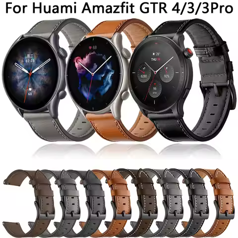 22mm Watch Band For Huami Amazfit GTR 4/3/3 Pro/2/47mm/Stratos 3 Leather Bracelet Correa For Amazfit
