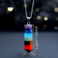 Natural Crystal Hexagonal Bullet Pendant Necklace 7 Chakra for Men Women