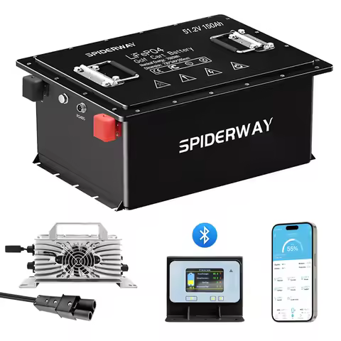 48V 150Ah Golf Cart LiFePO4 Lithium Battery for Yamaha G19 G22 with 25A Fast Charge Range up to 75 M