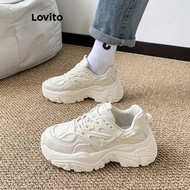 Sporty Sneakers Plain Milk Tea Color Style Blow Up The Street Trend Dad Shoes Sneaker for Women LFA6
