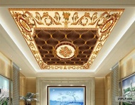 Wallpaper 3D Custom Plafon Latar Coklat Krem Batik Emas Klasik