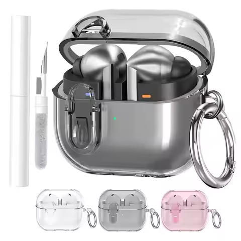 Transparent TPU Galaxy Buds 3 Pro Protective Case Cover with Carabiner.Shockproof Lock Clip Case for