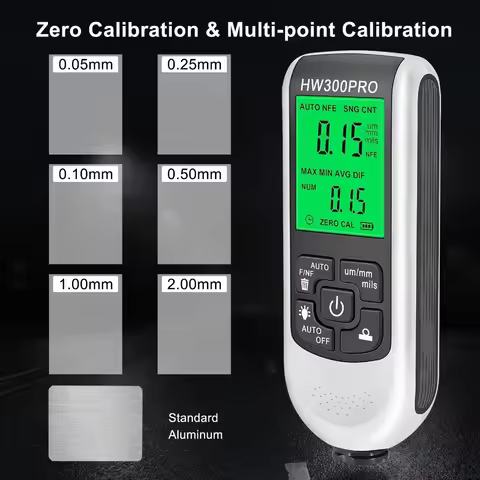 HW-300PRO Portable Coating Thickness Gauge 0–2000μm FE/NFE Paint Tester LCD Display Auto Power Off