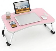 BUYIFY Folding Lap Desk, 23 Inch Portable Wood Blue Laptop Bed Desk Lap Desk with Cup Holder, for Wo