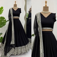 2025 MAY READYMADE BLACK PARTY WEAR LENGHA WITH SEQUENCE WORK SIZE S TO 2XL | BLACK BOLLYWOOD LEHENG