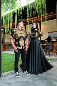 set couple gamis wayangan couple pasangan gamis kombinasi batik pekalongan couple pasangan