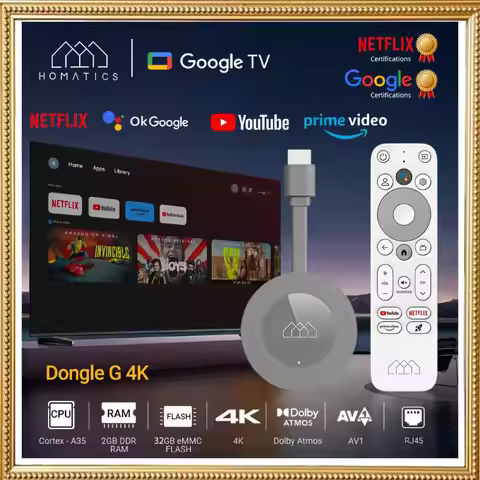 Google Netflix Certified HOMATICS Dongle G 4K TV Stick Android 14 OS Amlogic S905Y4 Media Player Dol