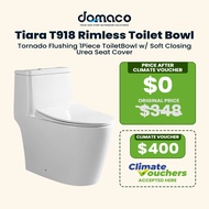 [CLIMATE VOUCHER $300] Tiara T918 Rimless Toilet Bowl Tornado Flushing 1Piece ToiletBowl w/ Soft Clo