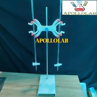 SMALL stand set and single burette clamp, double plastic burette clamp, laboratory steel