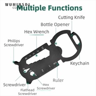 WUMINSDL EDC Tools Card, Multifunction Silver Outdoor Gadgets, Portable Stainless Steel Black Beer O