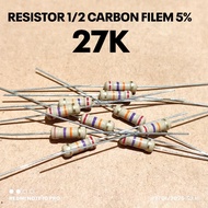 (10 PCS) RESISTOR 1/2W 1/2WATT 27K 27K KILO CF 5% ROHS