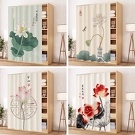 Lotus Chinese Wardrobe Shade Curtain Door Curtain Zen Chinese Ancient Style Bookcase Cabinet Anti-Dust Curtain Cloth Curtain Punch-Free Slide Rail