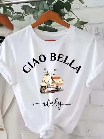 Ciao Bella Women's Crew Neck T-Shirt Casual Short Sleeve Letter Print Spring Summer Top Tee Italian 