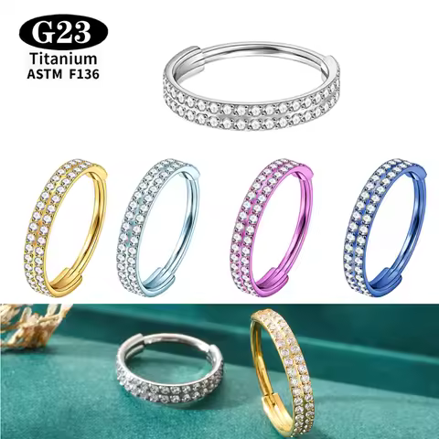 G23 Titanium Helix Piercing nose ring Hoop Earring Double 5A Clear CZ Septum Ring Cartilage Daith He