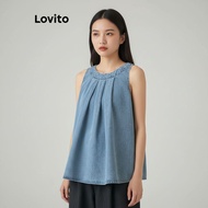 Lovito Refine Denim Top Pleated Women LNE74282