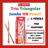 Stabilo 6pcs Trio Triangular Jumbo HB Pencil with Sharpener 362HB6P1/ Stabilo Jumbo HB Pencil Grip f