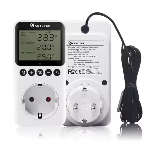 KT3200 Digital Plug-in Thermostat Temperature Controller Socket Outlet Day Night Control For Heating