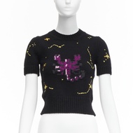 CHRISTIAN DIOR 2022 Pixel Zodiac Scorpio black wool cashmere cropped sweater FR34 XS