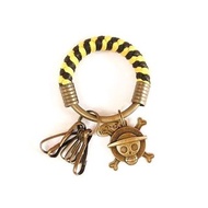 鑰匙圈(小)5.3CM 亮黃+黑+海賊王標誌 編織 腊繩 鐵環 客製化