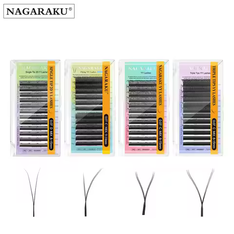 NAGARAKU 2D Y Lashes Brown YY Shape Triple Tips Hand Woven Premium Soft Natural Eyelashes Extensions