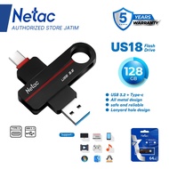 [Authorized Store] Netac OTG Flashdisk US18 USB 3.2 + Type-C Dual Flash Drive 128GB Flash Disk up to