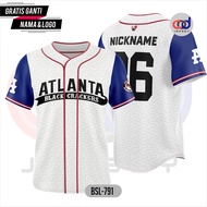 BASEBALL JERSEY MEN'S 3DDesign/Wanita TEAM ATLANTA WHITE FREE USING NAME, NUMBER AND TEAM LOGO Full 