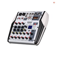 BOMGE 6 Channel DJ Audio Sound Mixer Professional Soundboard Stereo Recording MP3 USB BT Input 48V Phantom Power 99 DSP Processor Large Screen with Switch Indication DJ Mixer Board