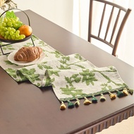 Yimanqiyun Jacquard Table Runner Green Tassel Tea Runner Cloth Decorative Drawer Coffee Table Cover 
