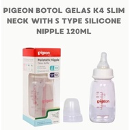 PIGEON GLASS BOTTLE K 4 SLIM NECK WITH S TYPE SILICONE NIPPLE 120ML PIGEON GLASS BOTTLE/