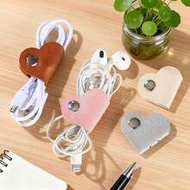 3/1pc Mixed Color Heart-Shaped Cable Organizer Box, Earphone Wire Winder, PU Leather Material, Unise