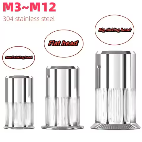 M3M4 M5 M6 M8 M10 M12 304 Stainless Steel A2 Rivet Flat Head Nut Insert Flange Large Countersunk Hea