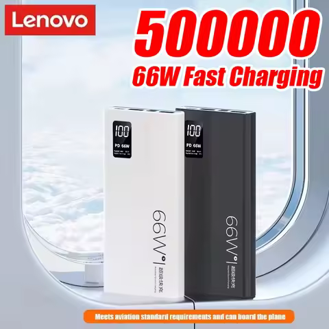 Lenovo 66W 500000m High Capacity Power Bank Super Fast Charging Power Bank Portable Battery Charger 