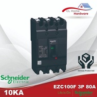 MCCB EasyPact EZC100F3080 3P 80A 10kA SCHNEIDER 3 Phase 80 Ampere AC 50/60 Hz Adjustable Magnetic Th