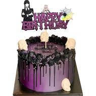 1Pcs Wednesday Addams Happy Birthday Cake Topper - Spider Web Thing Hand Wednesday Girl Cake Decorat