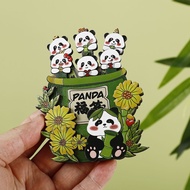 【Shipment Within 24 Hours】 Creative 3D Silver Foil Movable Floral Panda Wooden Fridge Magnet Multi-L