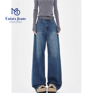 กางเกงยีนส์ สีน้ำเงินเข้ม แต่งเฟด ทรงกระบอกใหญ่ BAGGY JEANS พร้อมจัดส่ง #MO8004