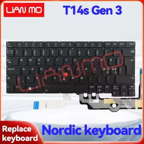 Nordic Layout with Backlit Replacement Keyboard for Lenovo ThinkPad T14S Gen3 Laptop Keyboard