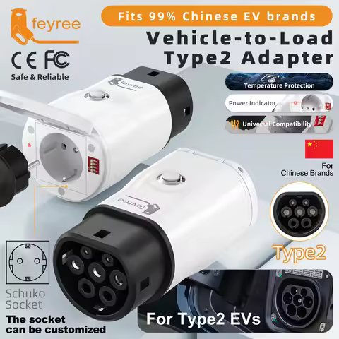 feyree Portable Type2 V2L Adapter with Power Adjust Switch for Chinese EV Car,Vehicle to Load Discha