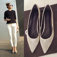Large Size 31-46 Size Pointed Toe Flat Shoes Flat Heel Autumn Shoes Large Size Women's Shoes Silver 